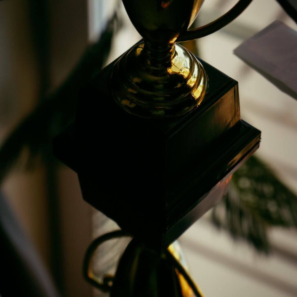trophy on a glass table